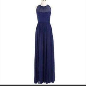 JCrew Megan Long Dress Silk Chiffon Newport Navy